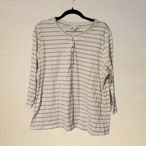 Casual Lightweight Striped Cotton Blend Henley Top 3/4 Sleeve XL Emily Daniels